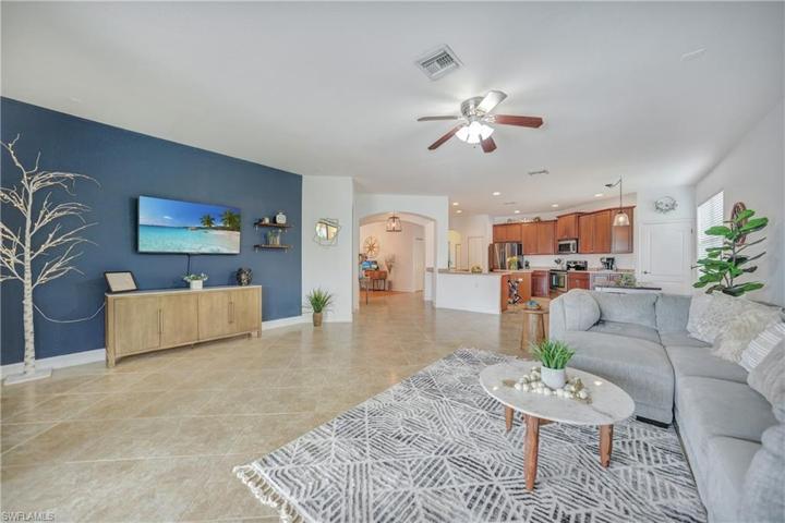 Open Concept Living Room - beautiful tile on the diagonal