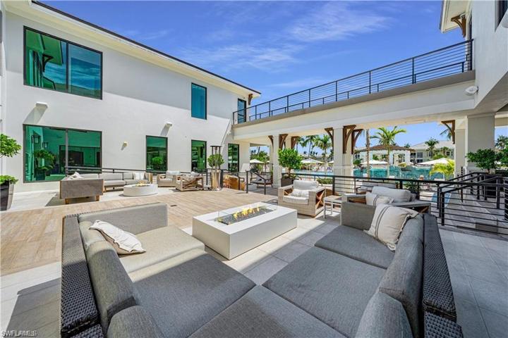 Outdoor lounge area with fire pits
