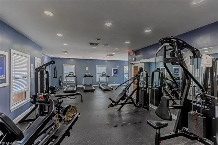 Exercise room with recessed lighting