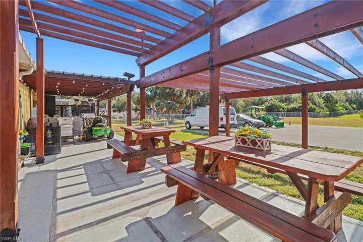 View of patio / terrace featuring outdoor dining area, a pergola, and fence