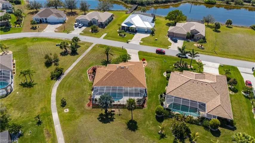 Birds eye view of property featuring a water view and a residential view