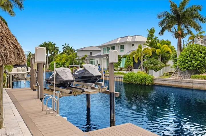 Dock area featuring a water view
