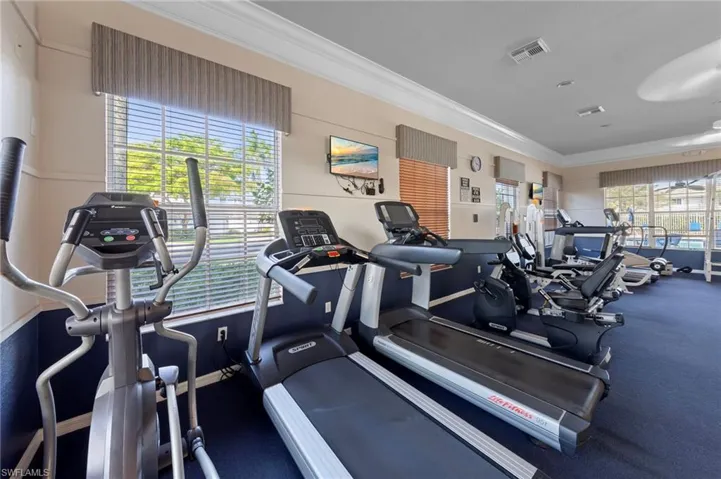 Gym with ornamental molding