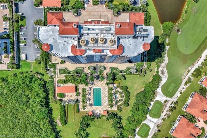 Aerial view of a pool