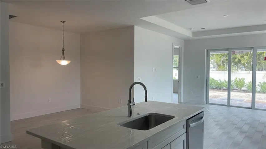 Casual dining area with light fixture