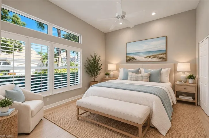 Virtually staged guest bedroom.
