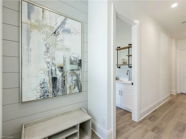 Landing area inside garage door