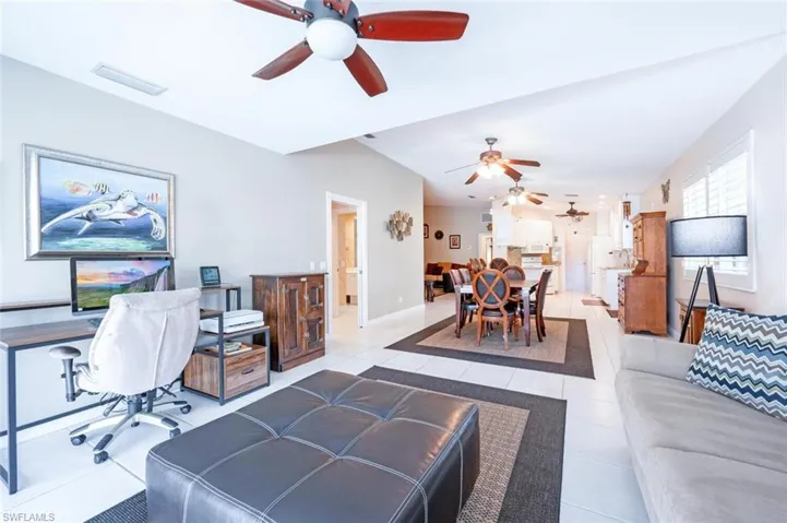 There are Fans and Plantation Shutters throughout the home.