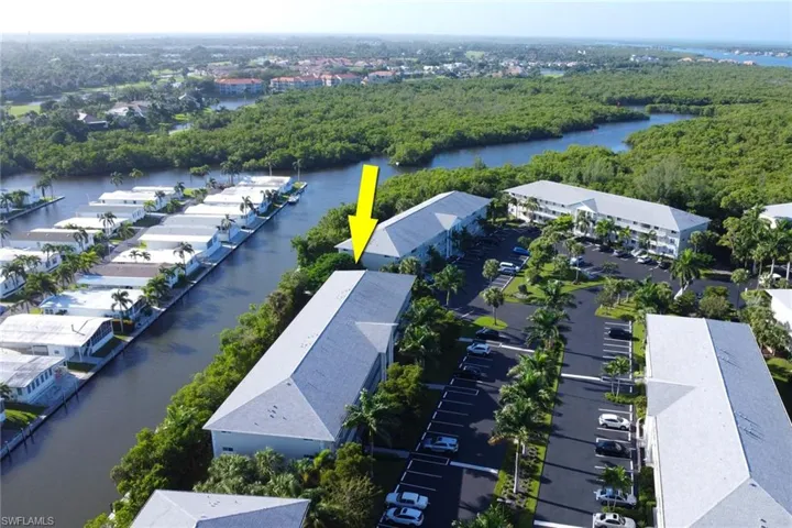 Aerial view of a nearby body of water