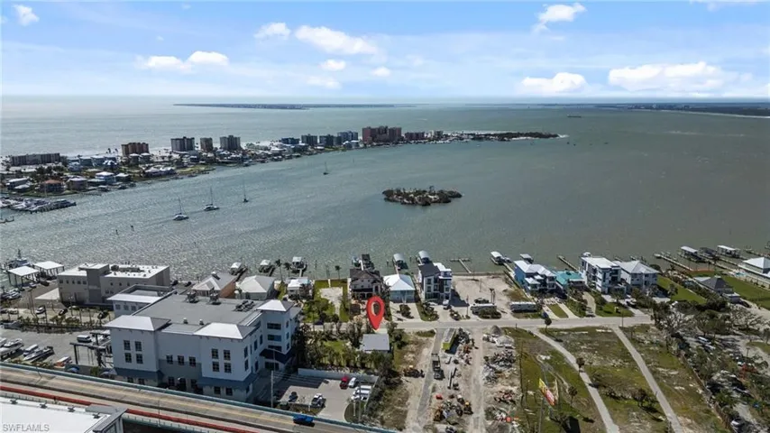 Aerial view of a nearby body of water