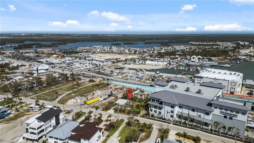 Bird's eye view of a nearby body of water