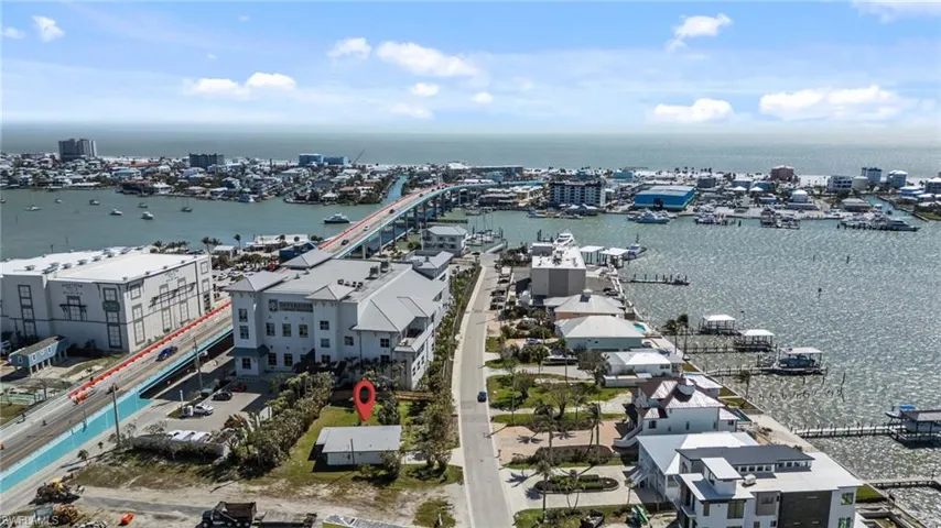 View of urban area with a large body of water