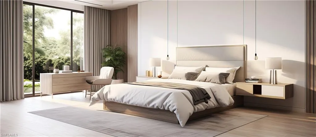 Photos are of a similar home by builder and are for illustrative purposes only. Bedroom with access to exterior and wood finished floors.