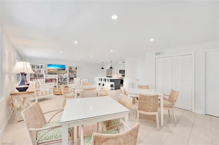 Party Room dining space with recessed lighting and light tile patterned floors