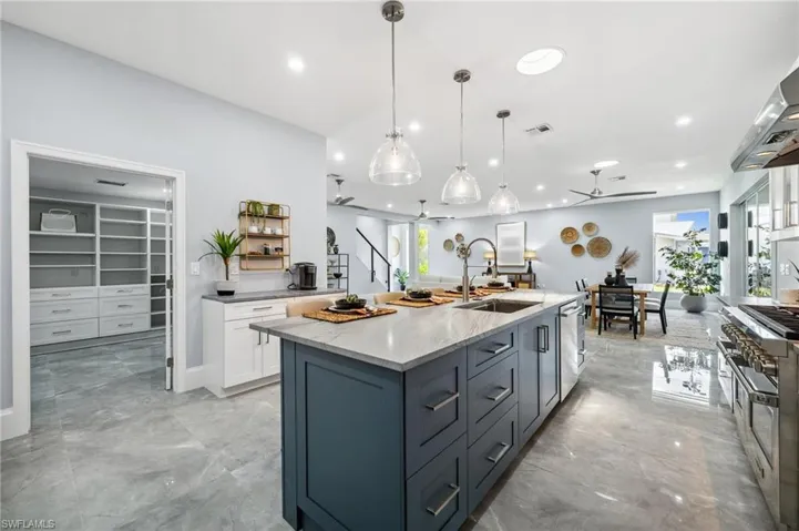 Kitchen Island and coffee bar, adjacent to the walk-in pantry