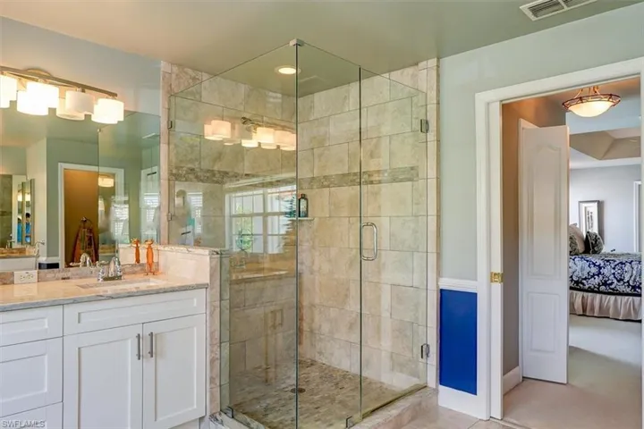 Guest Bathroom with walk in shower and oversized vanity