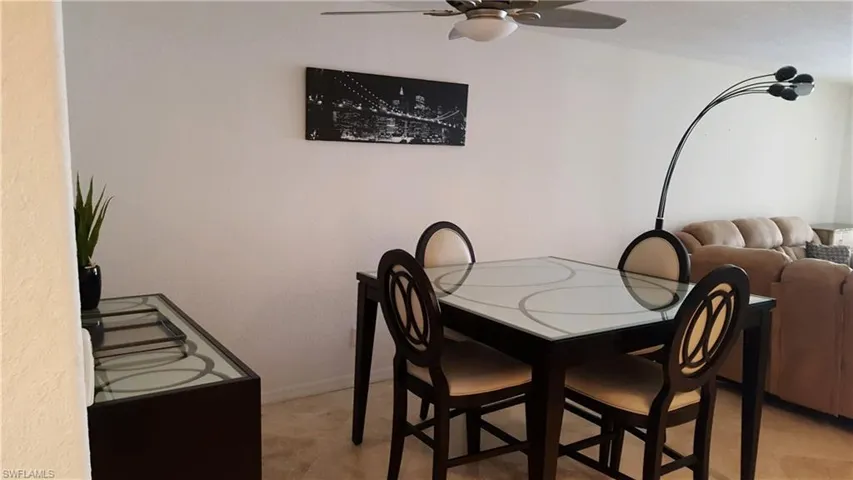 Dining space featuring ceiling fan