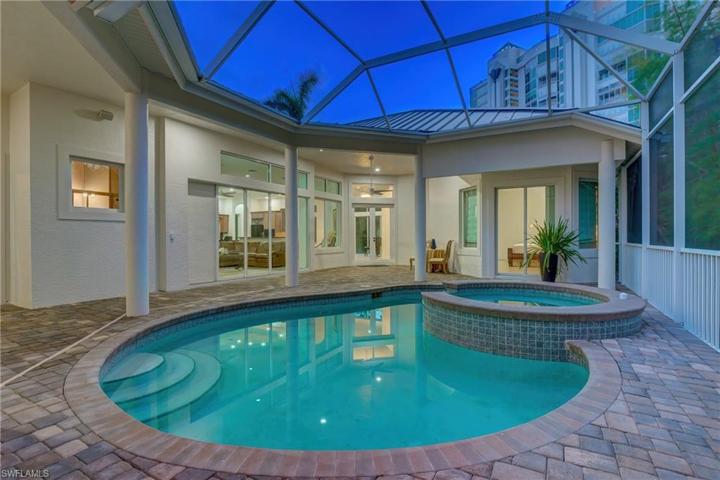 Evening time courtyard pool