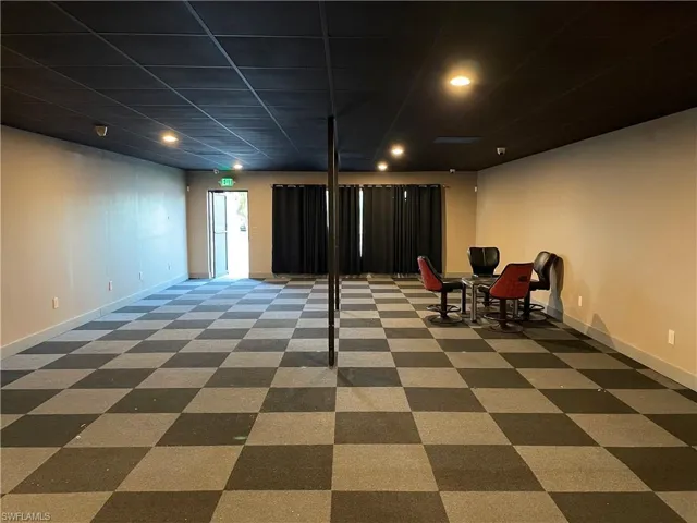 Basement with carpet
