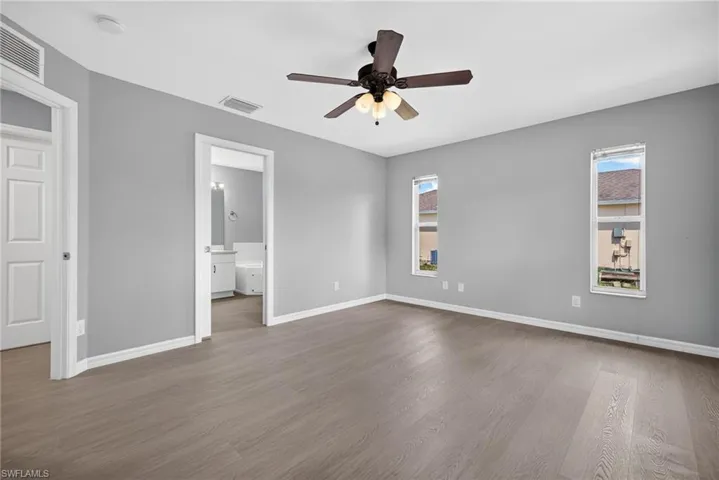 Master bedroom view from closet