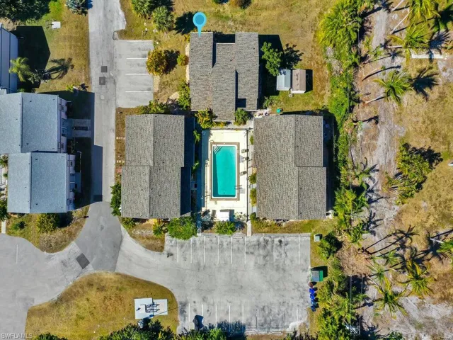 Drone / aerial view of a pool