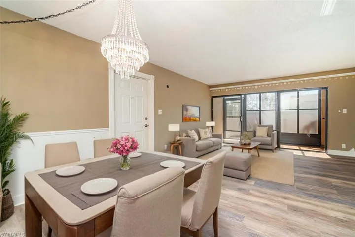 Virtually staged for decorating ideas - Dining room view to living room and screened in lanai