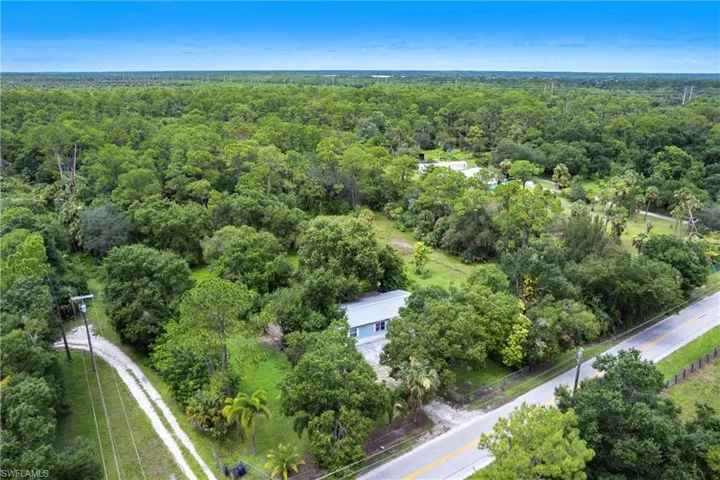 Aerial view of a heavily wooded area