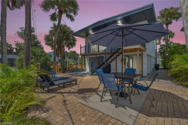 View of patio terrace at dusk