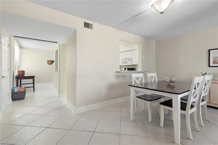 View of tiled dining room