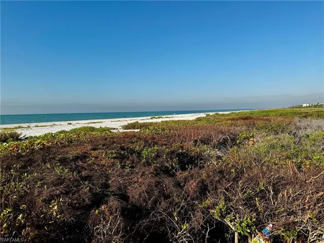 Expansive coastal landscape featuring natural vegetation, white sand beach, and clear ocean waters under a vast blue sky