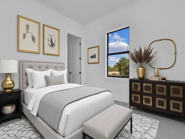 Bedroom with finished concrete flooring