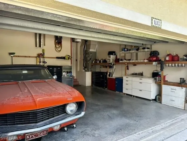 Garage with a workshop area