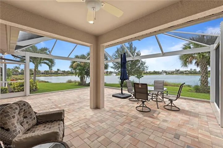Covered lanai looking out to lake