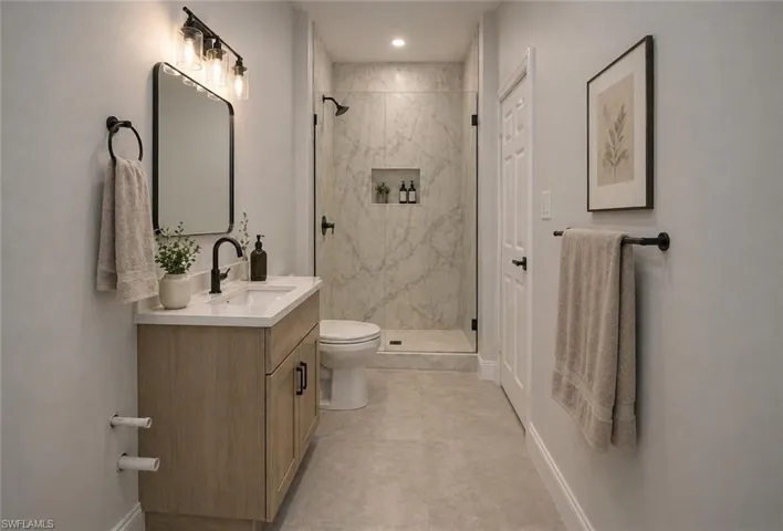 Full bathroom. Image digitally enhanced and virtually altered; actual property condition may differ.