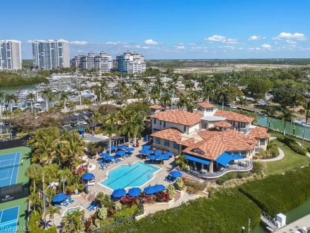 Drone / aerial view of a pool area