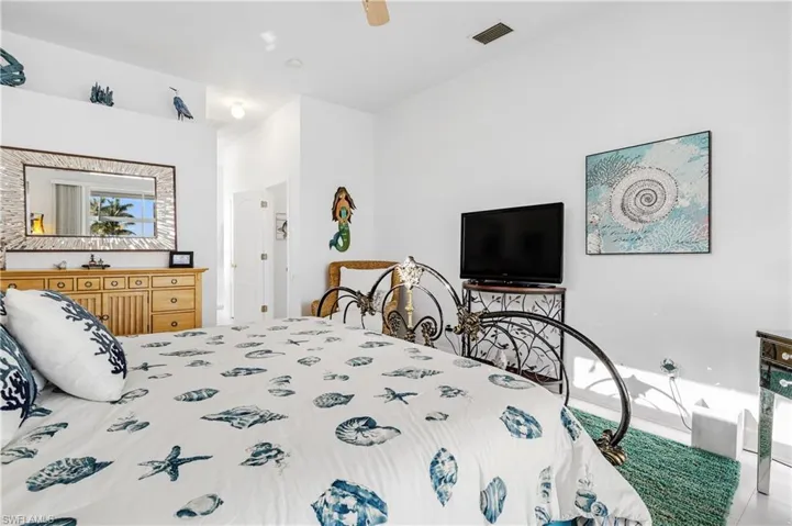 Bedroom featuring a ceiling fan and visible vents
