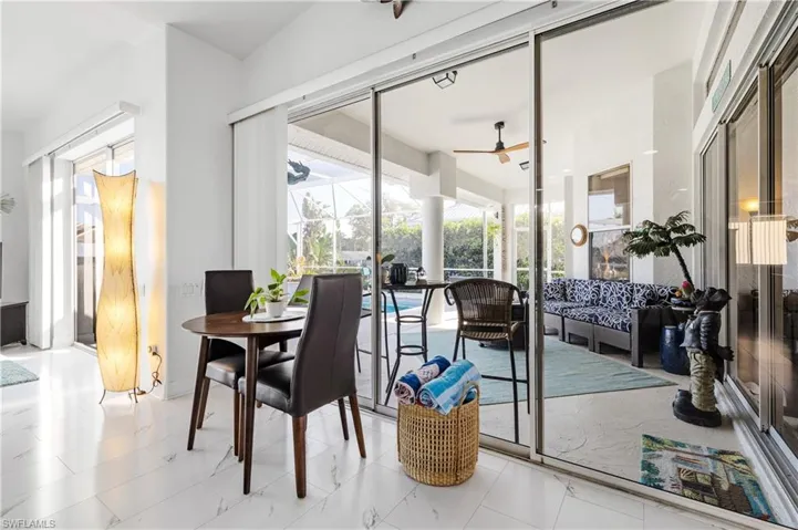 Dining area featuring a ceiling fan