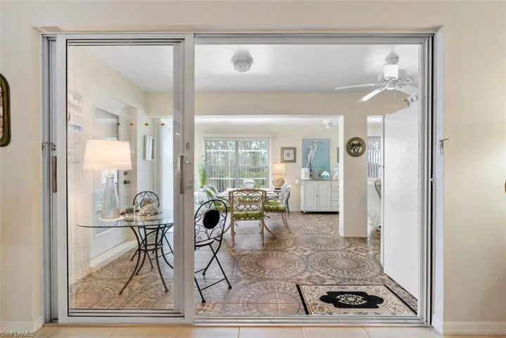 Doorway with ceiling fan