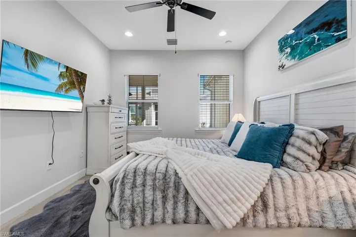 Bedroom featuring ceiling fan and recessed lighting