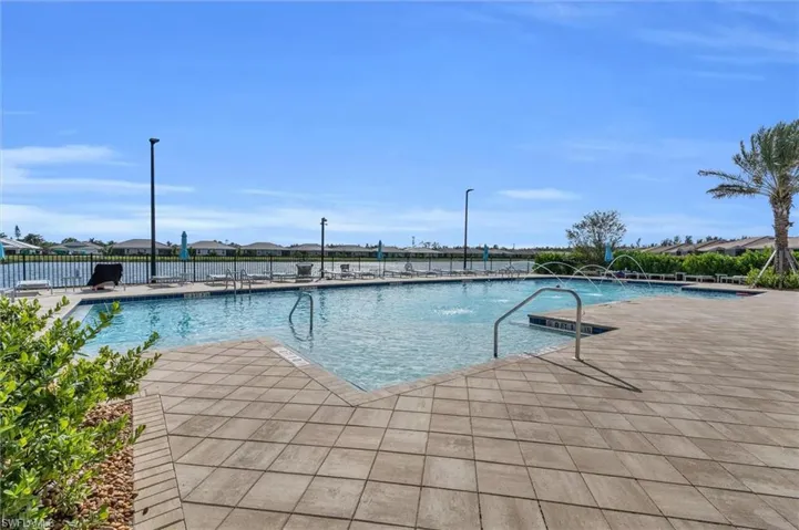 Pool with lake view.