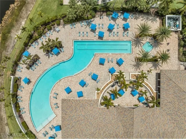 Aerial view of a pool