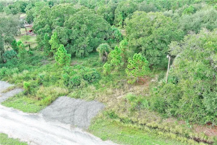 Aerial view of property's location with a heavily wooded area