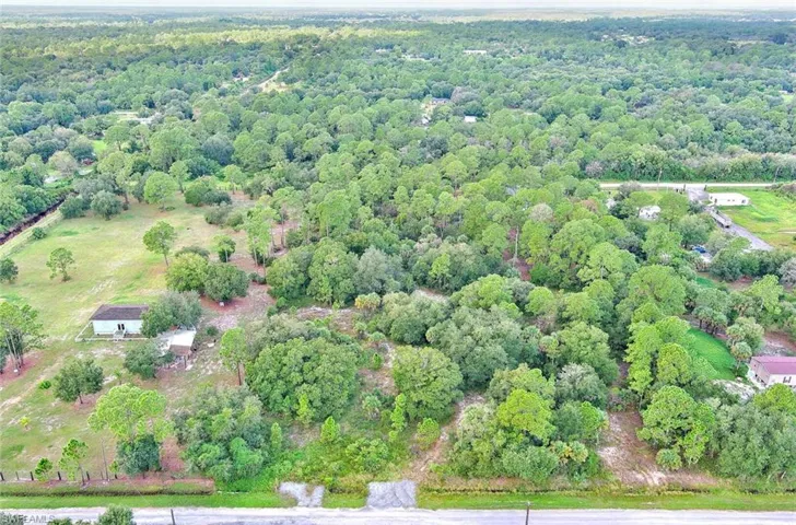 Aerial view of a heavily wooded area