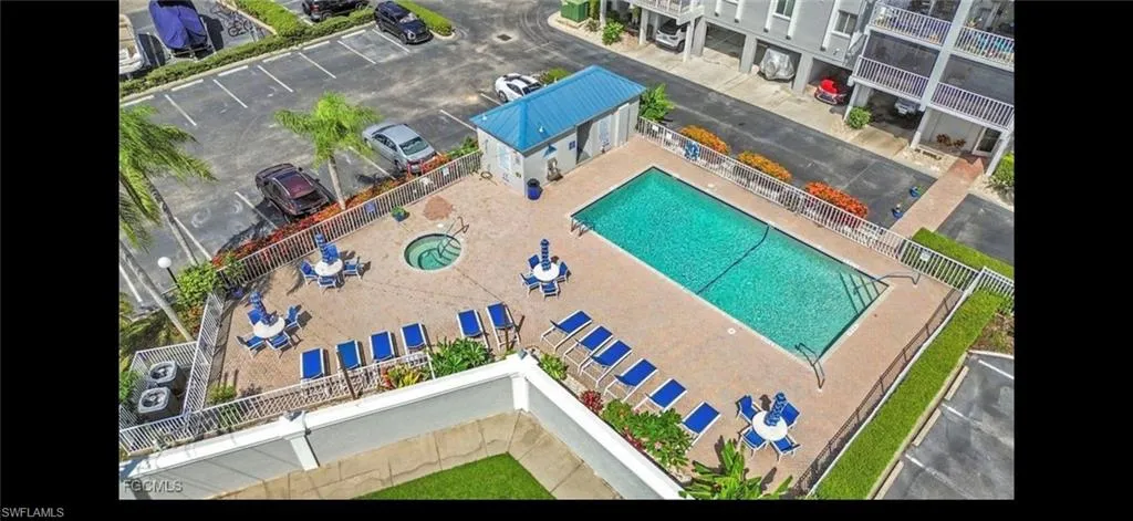 Aerial view of a pool