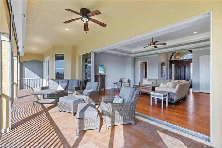 View of patio / terrace with outdoor lounge area and ceiling fan
