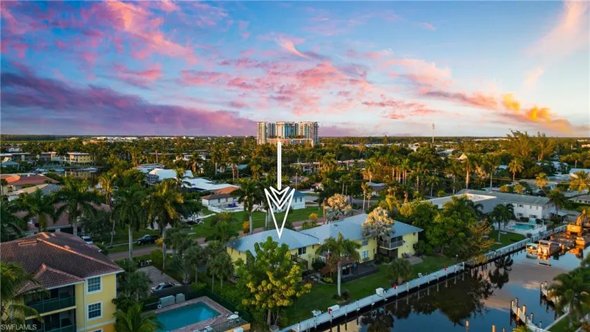 Aerial view at dusk with a water view