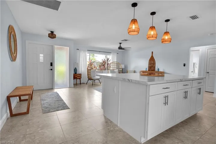 Open kitchen, living room & foyer