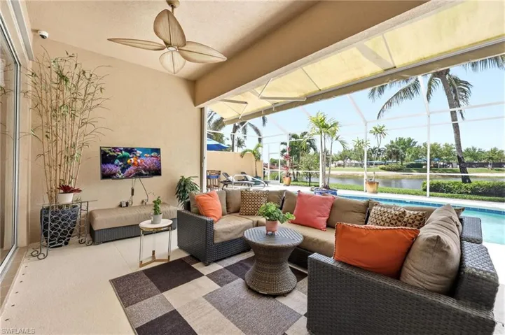 Covered Patio with outdoor TV and custom Awning