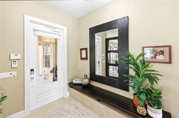Entry Door with electronic lock and a custom bench