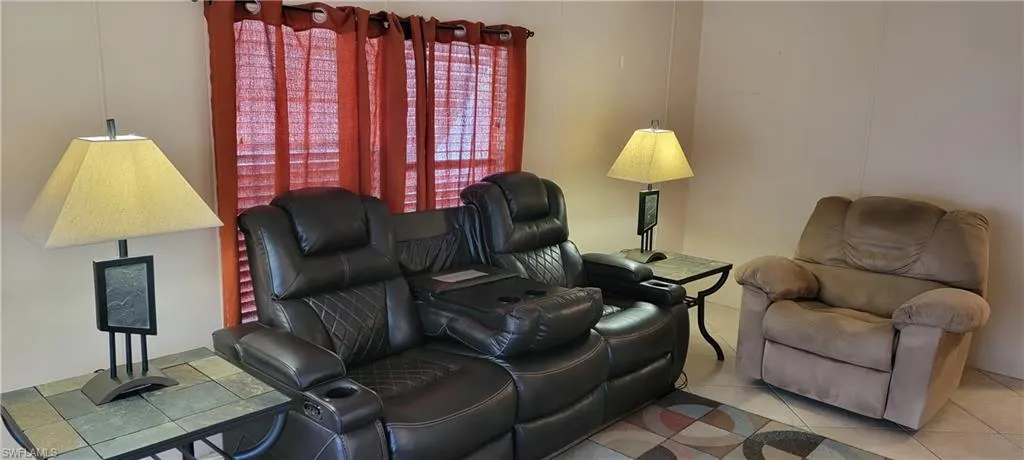Living room with tile floors